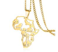 VASSAGO Collar con colgante de mapa africano para hombres y mujeres, mapa de elefantes africanos, leones, jirafas, collar, Acero inoxidable, No es una piedra preciosa