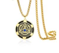 VASSAGO Collar con colgante de ojo masónico de acero inoxidable con circonita cúbica negra y azul Illuminati serpiente llama mística, Adjustable, Acero inoxidable, No es una piedra preciosa