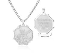 VASSAGO Collar con colgante en forma de arcángel San Miguel, en acero inoxidable, amuleto, medalla, joya para protección y oración, Ajustable, Acero inoxidable, Sin gemas.