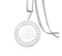 VASSAGO - Collar con colgante nórdico vikingo, acero inoxidable, brújula, Valknut, nudo celta, runas nórdicas, tridente, Vegvisir, joyería nórdica pagana, Acero inoxidable
