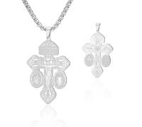 VASSAGO Collar con cruz católica de doble cara: colgante de acero inoxidable con el Sagrado Corazón y el crucifijo de Jesús. Joyas religiosas para hombres y mujeres. Regalos de fe cristiana (Plata)