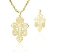VASSAGO Collar con cruz católica de doble cara: colgante de acero inoxidable con el Sagrado Corazón y el crucifijo de Jesús. Joyas religiosas para hombres y mujeres. Regalos de fe cristiana (Oro)