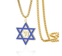 VASSAGO Collar con estrella de David y Chai en acero inoxidable colgante hebreo Chai collar judío con estrella de David para hombre y mujer joyería judaica regalo de Israel (Cadena Gold-Box)