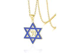VASSAGO Collar con estrella de David y Chai en acero inoxidable colgante hebreo Chai collar judío con estrella de David para hombre y mujer joyería judaica regalo de Israel (Oro)