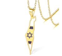 VASSAGO Collar con mapa de Israel y Palestina para mujer y hombre, de acero inoxidable, estrella de David, collar de hexágramo Magen David, joyería judía de Israel y Palestina, regalo, One Size, Acero