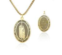 VASSAGO Collar de acero inoxidable de San Peregrino para hombre y mujer: colgante del santo patrón de la esperanza y sanador de los afligidos joyería religiosa cristiana y católica (Oro)