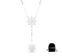VASSAGO Collar de araña para mujer de acero inoxidable con colgante de telaraña collar en Y joyería de Halloween, regalos para hermanas amigas (Cadena de cuentas de plata)