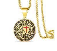 VASSAGO Collar de caballeros templarios para hombre, armadura de Dios Efesios 6:13-17, cruz de caballeros cruzados, guerrero medieval, cristiano, católico, joyería de protección religiosa (Oro 2)