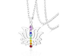 VASSAGO Collar de chakra de flor de loto para mujer collar de flor de loto, colgante de 7 chakras símbolo OM amuleto de Buda joyería de curación espiritual regalo de meditación para yoga (plata)