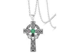 VASSAGO Collar de cruz celta de acero inoxidable con trébol de cuatro hojas, colgante de cruz, nudo celta, joyería irlandesa, regalo de protección religiosa para mujeres y hombres, Acero inoxidable