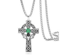 VASSAGO Collar de cruz celta de acero inoxidable con trébol de cuatro hojas, colgante de cruz, nudo celta, joyería irlandesa, regalo de protección religiosa para mujeres y hombres, ajustable, Acero
