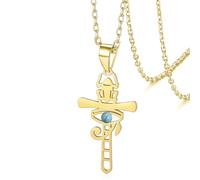 VASSAGO Collar de cruz de Ankh de acero inoxidable, colgante de escarabajo del ojo de Horus, joyería antigua egipcia, regalos para mujeres y hombres, Adjustable, Acero inoxidable, No es una piedra