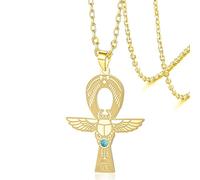 VASSAGO Collar de Cruz de Ankh de Acero Inoxidable, Collar de Escarabajo Ojo de Horus, Joyería Antigua Egipcia, Regalos para Hombres y Mujeres, Adjustable, Acero inoxidable, No es una piedra preciosa