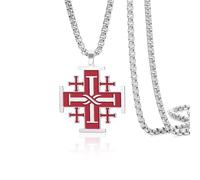 VASSAGO Collar de cruz de Jerusalén de acero inoxidable cruzados cruzados colgante collar declaración religiosa amuleto de oración medieval bautismo regalo de joyería para hombres mujeres, Eén maat