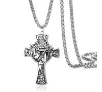 VASSAGO Collar de cruz de Jesucristo INRI para hombre, de acero inoxidable, corona de espinas, colgante de crucifijo de Jesús, joyería religiosa cristiana, regalo para papá, marido, hijo