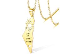 VASSAGO Collar de estrella de David con mapa de Israel y Palestina para mujeres y hombres en acero inoxidable, collar de hexagrama Magen David, joyería judía, Taille unique, Acero inoxidable