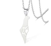 VASSAGO Collar de estrella de David con mapa de Israel y Palestina para mujeres y hombres en acero inoxidable, collar de hexagrama Magen David, joyería judía, Taille unique, Acero inoxidable