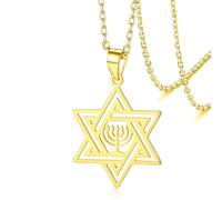VASSAGO - Collar de estrella de David para mujer, estrella judía con Menorah collar de acero inoxidable Hanukka, colgante de collar para hombres israel joyas religiosas, talla única, Acero inoxidable