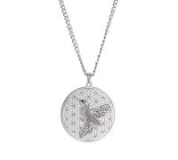 VASSAGO Collar de flor de la vida, acero inoxidable, geometría sagrada, colgante de colibrí, joyería de talismán de la suerte para hombres y mujeres, acero inoxidable, sin piedras preciosas, Acero