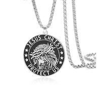 VASSAGO Collar de Jesucristo de acero inoxidable con colgante de medallón de moneda, amuleto de oración cristiana, regalo para hombres y mujeres, Adjustable, Acero inoxidable, No es una piedra