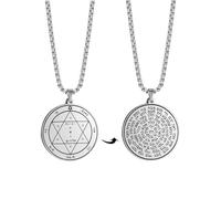 VASSAGO Collar de los sellos de la Llave de Salomón con 72 nombres de Dios grabados Colgante de protección espiritual Amuleto para hombres y mujeres, 1.38*1.49inch (3.5*3.8cm), Acero inoxidable, Sin