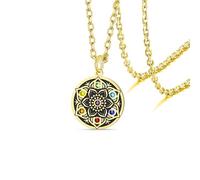 VASSAGO Collar de mandala chakra para mujeres y hombres Collar Flor de loto 7 Chakra Flor de la Vida Buda Amuleto Sanación Espiritual Joyería Yoga Meditación Regalo (Oro)