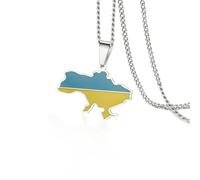 VASSAGO Collar de mapa de Ucrania para mujeres y hombres, de acero inoxidable, colorido colgante de bandera de Ucrania, collar de mapa de país de Ucrania, recuerdo de Ucrania, joyería de regalo
