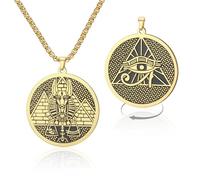 VASSAGO Collar de Mitología Egipcia de Acero Inoxidable Colgante Anubis Ojo de Horus Medallón Pirámide Amuleto Protección Joyería Egipcia para Hombres Mujeres, ajustable, Acero inoxidable, Sin piedra