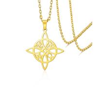 VASSAGO Collar de nudo de bruja para mujeres y niñas collar con colgante de nudo de bruja celta dije de nudo celta joyería de bruja pagana de acero inoxidable regalo de buena suerte (Nudo De Brujas-G)