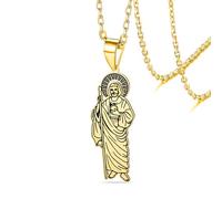 VASSAGO Collar de San Judas Tadeo para hombres y mujeres de acero inoxidable colgante de medalla de San Judas patrón católico santo de las causas perdidas amuleto cristiano joyería religiosa (Oro 1)