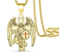 VASSAGO Collar de San Miguel para hombres y mujeres, de acero inoxidable, colgante de arcángel de San Miguel, escudo de cruz templaria, protección de espada, amuleto, medalla católica, joyería