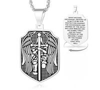 VASSAGO Collar de San Miguel para hombres y mujeres de acero inoxidable colgante de San Miguel Arcángel medallón de protección de medallón de doble medalla joyería católica regalos religiosos (Plata)