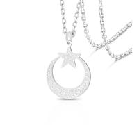 VASSAGO Collar islámico Ayatul Kursi con colgante de luna creciente y estrella caligrafía árabe musulmán del Corán joyería de Alá joyería de acero inoxidable regalo para mujeres y hombres (Plata)