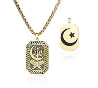 VASSAGO Collar islámico para hombre con doble cara colgante con la luna creciente y la estrella de Alá joyería musulmana de acero inoxidable para el Ramadán y el Eid (Oro)