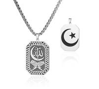 VASSAGO Collar islámico para hombre con doble cara colgante con la luna creciente y la estrella de Alá joyería musulmana de acero inoxidable para el Ramadán y el Eid (Plata)