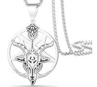VASSAGO Collar Satánico Pentagrama Baphomet, Colgante Pentakel Invertido Acero Inoxidable Satanismo Iglesia Punk Gótico Joyería Regalos Satan Cabra Rosario Collar de Perlas para Hombres Mujeres