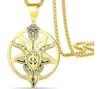 VASSAGO Collar Satánico Pentagrama Baphomet, Colgante Pentakel Invertido Acero Inoxidable Satanismo Iglesia Punk Gótico Joyería Regalos Satan Cabra Rosario Collar de Perlas para Hombres Mujeres