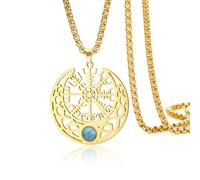 VASSAGO Collar vikingo nórdico Brújula de acero inoxidable Vegvisir Colgante Media Luna con nudo celta turquesa Talismán Amuleto Joyería, Ajustable, Acero inoxidable, No es una piedra preciosa