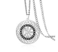 VASSAGO Collar vikingo nórdico para hombres y mujeres, collar de brújula vikinga de acero inoxidable, colgante celta, joyería de mitología nórdica con bolsa de regalo, Adjustable, Acero inoxidable, No