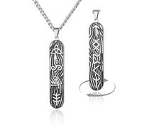 VASSAGO Collar vikingo para hombres y mujeres, acero inoxidable, runas nórdicas, triquetra, triskelion, valknut, colgante de amuleto vintage, regalo de joyería, Adjustable, Acero inoxidable, No es una