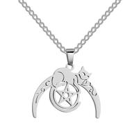 VASSAGO Gato en la Luna Pentagrama Collar Celta Media Luna Estrella Pentáculo Magia Wicca Joyería Brujería Talismán para Hombres Mujeres (S)