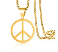 VASSAGO Hippie Style Peace Sign Collar Peace Sign Collar Colgante Símbolo de la Paz Joyería de Acero Inoxidable 1960s 1970s Hippie Fiesta Accesorios de Vestir Collares para Hombres Mujeres (Oro)