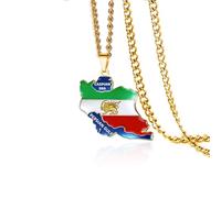VASSAGO Irán Mapa Collar Persia Irán León Y El Sol Corona/Faravahar/Derafsh Kaviani Colgante Persa Bandera Iraní Collar De La Joyería Regalos Para Mujeres Hombres (Oro 1)