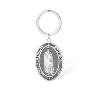VASSAGO Llavero de acero inoxidable con diseño de San Peregrino, patrón de los pacientes, regalo religioso, medalla de San Católico, Plateado, 28*42mm