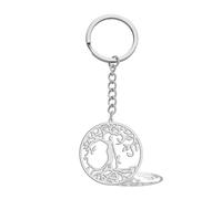 VASSAGO Llavero de árbol de la vida para mujeres y hombres, llavero de árbol con sol y luna llavero de acero inoxidable Yggdrasil para miembros de la familia (Plata 1)