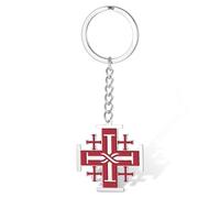 VASSAGO Llavero de cruz de Jerusalén de acero inoxidable, llavero de cruz de cruzado, amuleto de oración religiosa, regalo para hombres y mujeres, rosso, Taille unique
