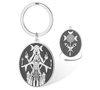 VASSAGO Llavero Hécate Llavero de acero inoxidable con la diosa de las tres lunas Colgante Hécate Joyas paganas y mágicas Regalos para mujeres (Plata doble cara)