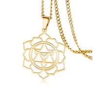 VASSAGO Merkabah on Flower of Life Collar Mandala Collar Geometría Estrella Tetraedro Merkaba Colgante Collar Budista Flor de Loto Mandala Colgante Joyería