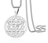 VASSAGO Merkabah on Flower of Life Collar Mandala Collar Geometría Estrella Tetraedro Merkaba Colgante Collar Budista Flor de Loto Mandala Colgante Joyería Regalo para Mujeres Hombres, Acero