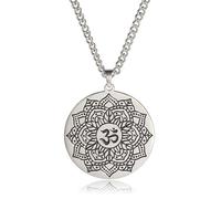 VASSAGO Om Aum Collar Ohm Lotus Colgante Cadena de Buda Acero inoxidable Ronda Meditación Joyería para Hombres Mujeres